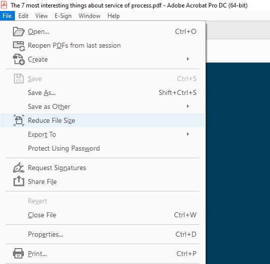 built in reduced file size option in adobe for reducing pdf file size